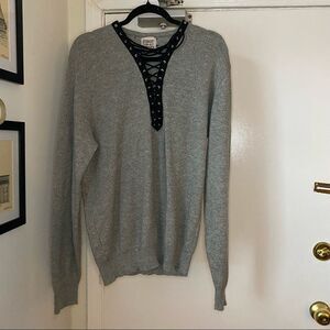 Furst of a Kind Repurposed Lace Up Sweater Size M